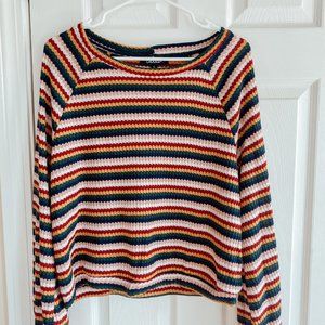 Lulus Rainbow Striped Balloon Sleeve Sweater